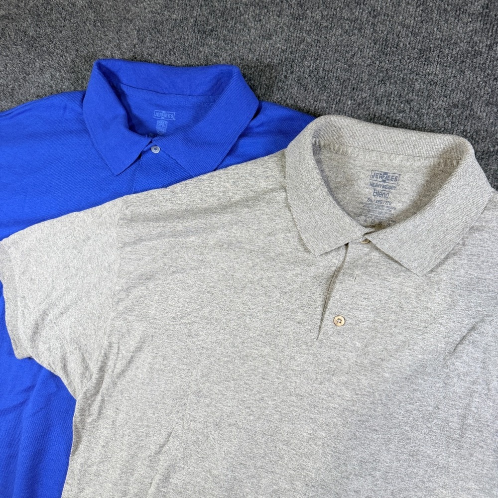 Jerzees Polo Shirt Mens 2XL Blue Gray Golf Tennis Sports Short Sleeve‎ Lot Of 2